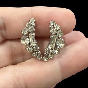 Vintage Rhinestone Crescent Screw-Back Earrings Sparkling Crystal Jewelry